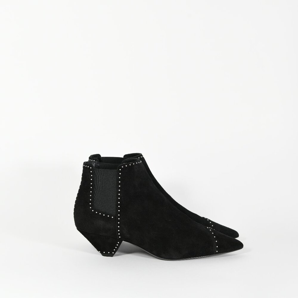 Saint Laurent Blaze Studded Suede Ankle Boots Black Size 38.5 New with Box